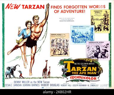 Joanna Barnes & Denny Miller Poster Film: Tarzan, The Ape man (USA 1959) Charaktere: Jane Parker, Tarzan Regie: Joseph M. Newman 01 October 1959 **WARNUNG** Dieses Foto ist nur für redaktionelle Verwendung bestimmt und unterliegt dem Copyright von MGM und/oder dem von der Film- oder Produktionsfirma beauftragten Fotografen und kann nur durch Publikationen im Zusammenhang mit der Bewerbung des oben genannten Films reproduziert werden. Eine obligatorische Gutschrift an MGM ist erforderlich. Der Fotograf sollte auch bei Bekanntwerden des Fotos gutgeschrieben werden. Ohne schriftliche Genehmigung der Film Company kann keine kommerzielle Nutzung gewährt werden. Stockfoto