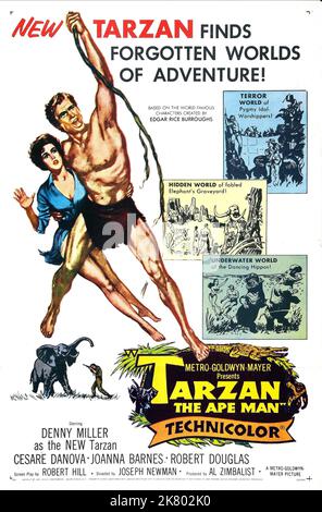 Joanna Barnes & Denny Miller Poster Film: Tarzan, The Ape man (USA 1959) Charaktere: Jane Parker, Tarzan Regie: Joseph M. Newman 01 October 1959 **WARNUNG** Dieses Foto ist nur für redaktionelle Verwendung bestimmt und unterliegt dem Copyright von MGM und/oder dem von der Film- oder Produktionsfirma beauftragten Fotografen und kann nur durch Publikationen im Zusammenhang mit der Bewerbung des oben genannten Films reproduziert werden. Eine obligatorische Gutschrift an MGM ist erforderlich. Der Fotograf sollte auch bei Bekanntwerden des Fotos gutgeschrieben werden. Ohne schriftliche Genehmigung der Film Company kann keine kommerzielle Nutzung gewährt werden. Stockfoto