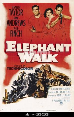 Filmplakat Film: Elephant Walk (1954) Regie: William Dieterle 21. April 1954 **WARNUNG** Dieses Foto ist nur für redaktionelle Zwecke bestimmt und unterliegt dem Copyright von PARAMOUNT und/oder des Fotografen, der von der Film- oder Produktionsfirma beauftragt wurde und darf nur von Publikationen im Zusammenhang mit der Bewerbung des oben genannten Films reproduziert werden. Eine obligatorische Gutschrift an PARAMOUNT ist erforderlich. Der Fotograf sollte auch bei Bekanntwerden des Fotos gutgeschrieben werden. Ohne schriftliche Genehmigung der Film Company kann keine kommerzielle Nutzung gewährt werden. Stockfoto