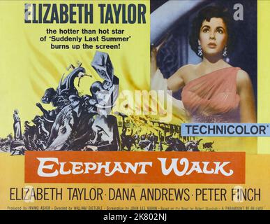 Elizabeth Taylor Poster Film: Elephant Walk (1954) Charaktere: Ruth Wiley Regie: William Dieterle 21. April 1954 **WARNUNG** Dieses Foto ist nur für redaktionelle Zwecke bestimmt und unterliegt dem Copyright von PARAMOUNT und/oder des Fotografen, der von der Film- oder Produktionsfirma beauftragt wurde und darf nur von Publikationen im Zusammenhang mit der Bewerbung des oben genannten Films reproduziert werden. Eine obligatorische Gutschrift an PARAMOUNT ist erforderlich. Der Fotograf sollte auch bei Bekanntwerden des Fotos gutgeschrieben werden. Ohne schriftliche Genehmigung der Film Company kann keine kommerzielle Nutzung gewährt werden. Stockfoto