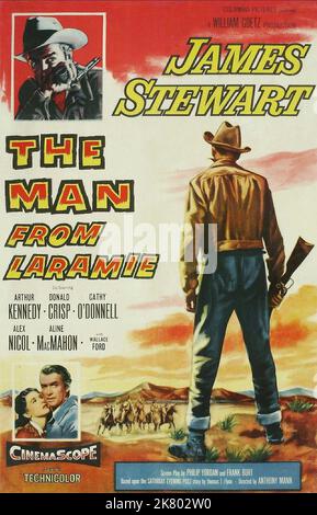 James Stewart Poster Film: Der Mann Aus Laramie (1956) Charaktere: Will Lockhart Regie: Anthony Mann 31. August 1955 **WARNUNG** Dieses Foto ist nur für redaktionelle Zwecke bestimmt und unterliegt dem Copyright von COL und/oder dem von der Film- oder Produktionsfirma beauftragten Fotografen und kann nur von Publikationen im Zusammenhang mit der Bewerbung des oben genannten Films reproduziert werden. Eine obligatorische Gutschrift an SPALTE ist erforderlich. Der Fotograf sollte auch bei Bekanntwerden des Fotos gutgeschrieben werden. Ohne schriftliche Genehmigung der Film Company kann keine kommerzielle Nutzung gewährt werden. Stockfoto