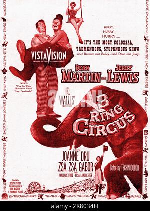 Dean Martin, Jerry Lewis & Zsa Zsa Gabor Film Poster Film: 3 Ring Circus; Three Ring Circus (USA 1954) Regie: Joseph Pevney 22 December 1954 **WARNUNG** Dieses Foto ist nur für redaktionelle Zwecke bestimmt und unterliegt dem Copyright von PARAMOUNT und/oder des Fotografen, der von der Film- oder Produktionsfirma beauftragt wurde, und kann nur von Publikationen im Zusammenhang mit der Bewerbung des oben genannten Films reproduziert werden. Eine obligatorische Gutschrift an PARAMOUNT ist erforderlich. Der Fotograf sollte auch bei Bekanntwerden des Fotos gutgeschrieben werden. Ohne schriftliche Genehmigung der Film Company kann keine kommerzielle Nutzung gewährt werden. Stockfoto