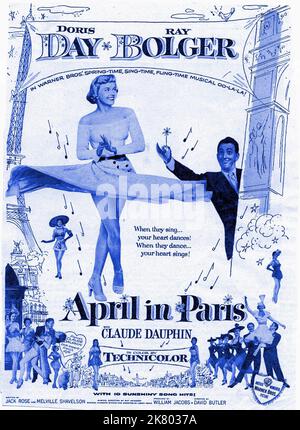 Doris Day Film Poster Film: April in Paris (USA 1952) Regie: David Butler 24 December 1952 **WARNUNG** Dieses Foto ist nur für redaktionelle Zwecke bestimmt und unterliegt dem Copyright von WARNER BROS. Und/oder des Fotografen, der von der Film- oder Produktionsfirma beauftragt wurde und nur durch Publikationen im Zusammenhang mit der Bewerbung des oben genannten Films reproduziert werden kann. Eine obligatorische Gutschrift an WARNER BROS. Ist erforderlich. Der Fotograf sollte auch bei Bekanntwerden des Fotos gutgeschrieben werden. Ohne schriftliche Genehmigung der Film Company kann keine kommerzielle Nutzung gewährt werden. Stockfoto