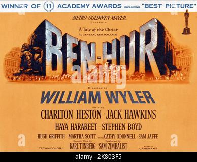 Filmposter Film Ben-Hur; Ben Hur (USA 1959) Regie: William Wyler 18. November 1959 **WARNUNG** dieses Foto ist nur für redaktionelle Zwecke bestimmt und unterliegt dem Copyright von MGM und/oder dem Fotografen, der von der Film- oder Produktionsgesellschaft beauftragt wurde. Es kann nur durch Veröffentlichungen in Verbindung mit der Werbung für den oben genannten Film reproduziert werden. Eine obligatorische Gutschrift an MGM ist erforderlich. Der Fotograf sollte ebenfalls angerechnet werden, wenn er bekannt ist. Ohne schriftliche Genehmigung der Film Company kann keine kommerzielle Nutzung gewährt werden. Stockfoto