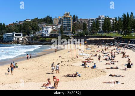 Sonnenbaden am Coogee Beach an einem warmen Frühlingstag Stockfoto