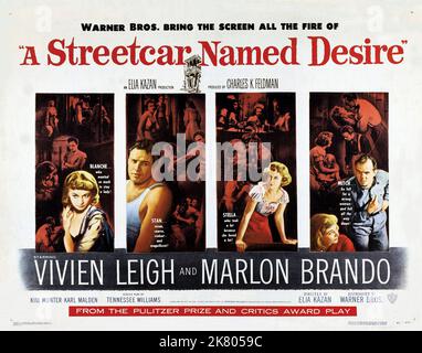 Vivien Leigh, Marlon Brando, Kim Hunter & Karl Malden Poster Film: A Streetcar named Desire (USA 1951) Charaktere: Blanche DuBois,Stanley Kowalski, Stella Kowalski, Stella Kowalski, Harold 'Mitch' Mitchell / Literaturverfilmung (nach dem Theaterstück von Tennessee Williams) Regie: Elia Kazan 09. September 1951 **WARNUNG** Dieses Foto ist nur für den redaktionellen Gebrauch bestimmt und unterliegt dem Copyright von WARNER BROS. / JACK ALBIN und/oder der Fotograf, der von der Film- oder Produktionsfirma beauftragt wurde und nur durch Publikationen im Zusammenhang mit der Bewerbung des oben genannten Films reproduziert werden kann. Eine obligatorische Gutschrift an Stockfoto