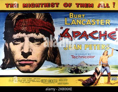 Burt Lancaster Poster Film: Apache (USA 1954) Charaktere: Massai / Literaturverfilmung (nach dem Buch von Paul Wellman) / Titel auch: 'Der große Apache' Regie: Robert Aldrich 30 June 1954 **WARNUNG** Dieses Foto ist nur für redaktionelle Zwecke bestimmt und unterliegt dem Copyright von HECHT-LANCASTER PRODUCTIONS und/oder des Fotografen, der von der Film- oder Produktionsfirma beauftragt wurde und darf nur durch Publikationen im Zusammenhang mit der Bewerbung des oben genannten Films reproduziert werden. Eine obligatorische Gutschrift für HECHT-LANCASTER-PRODUKTIONEN ist erforderlich. Der Fotograf sollte auch bei Bekanntwerden des Fotos gutgeschrieben werden. Keine kommerzielle Nutzung Stockfoto