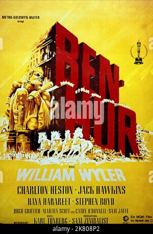 Filmposter Film Ben-Hur; Ben Hur (USA 1959) Regie: William Wyler 18. November 1959 **WARNUNG** dieses Foto ist nur für redaktionelle Zwecke bestimmt und unterliegt dem Urheberrecht von MGM und/oder dem von der Film or Production Company beauftragten Fotografen und darf nur durch Veröffentlichungen in Verbindung mit der Werbung für den oben genannten Film reproduziert werden. Eine obligatorische Gutschrift an MGM ist erforderlich. Der Fotograf sollte ebenfalls angerechnet werden, wenn er bekannt ist. Ohne schriftliche Genehmigung der Film Company kann keine kommerzielle Nutzung gewährt werden. Stockfoto