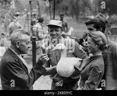 William Wyler, Dorothy McGuire & Anthony Perkins Film: Friendly Persuasion (USA 1956) Charaktere: ,Eliza Birdwell,Josh Birdwell Regie: William Wyler 01 November 1956 **WARNUNG** Dieses Foto ist nur für redaktionelle Verwendung bestimmt und unterliegt dem Copyright von ALLIIERTEN KÜNSTLERN und/oder dem von der Film- oder Produktionsgesellschaft beauftragten Fotografen.Es kann nur von Publikationen im Zusammenhang mit der Bewerbung des oben genannten Films reproduziert werden. Eine obligatorische Gutschrift für ALLIIERTE KÜNSTLER ist erforderlich. Der Fotograf sollte auch bei Bekanntwerden des Fotos gutgeschrieben werden. Ohne schriftliche Genehmigung des F kann keine kommerzielle Nutzung gewährt werden Stockfoto