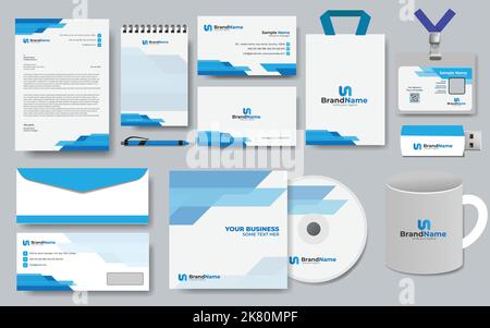 Corporate Branding und stationäres Design. Business Office stationäre Mockup-Vorlage von Datei-Ordner, Jahresbericht, Corporate Tasse. Stock Vektor