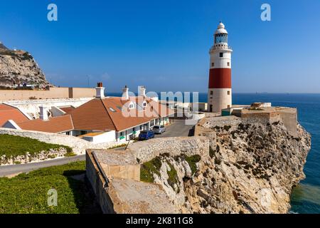 Gibraltar. Punta Europa Leuchtturm im südlichen Gebiet des Felsens von Gibraltar. Vereinigtes Königreich, Europa. Stockfoto