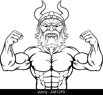 Viking Barbar Maskottchen Muskel Starke Cartoon Stock Vektor