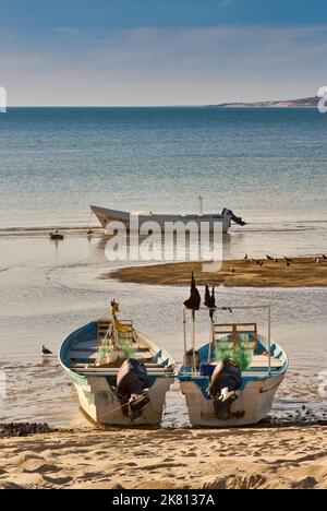 Boote am Strand von Bahia de San Rojo, in San Rojo, Baja California, Mexiko Stockfoto