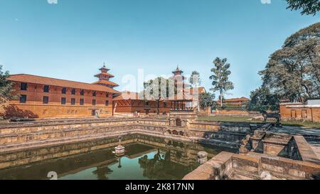 Blick auf das Wasserbecken im Patan Museum in Lalitpur, Nepal Stockfoto