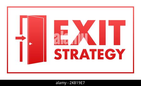 Symbol „Strategie beenden“, Beschriftung. Notfall, Schutz. Vektorgrafik. Stock Vektor