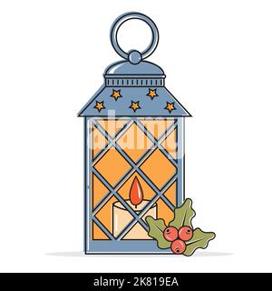 Innenlandschaft Weihnachtslaterne mit Kerze, Farbvektor Illustration im Cartoon-Stil Stock Vektor