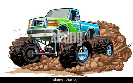 Cartoon Monster Truck. Verfügbares EPS-10, das durch Gruppen und Ebenen getrennt ist, mit Transparenzeffekten für ein Neumalen mit einem Klick Stock Vektor