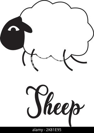 Ein weißes Schaf mit den Worten Schafe darunter. Stock Vektor