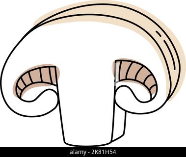 Doodle outline Champignon in Scheiben schneiden mit Punkt. Vektorgrafik handgezeichnete Illustration zum Verpacken isoliert auf transparentem Hintergrund Stock Vektor