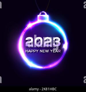 Frohes neues Jahr 2023 Neon-Licht-Zeichen auf dunkelblau Stock Vektor