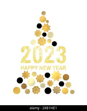 Glückwünsche für das neue Jahr 2023, goldene glitzernde Grußkarte Stock Vektor