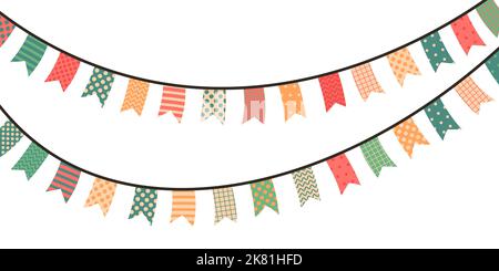 Dekorative, festliche, bunte Straßenflaggen. Weihnachtsdekoration. Vektordarstellung auf weißem Hintergrund isoliert. Stock Vektor