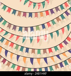 Dekorative, festliche, bunte Straßenflaggen. Festliche Verzierungen. Vektorgrafik für Design. Stock Vektor