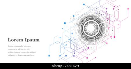 Abstraktes blaurosa Sechseck, ai künstliche Intelligenz, geometrische Textur Hintergrund, wissenschaftliche Technologie, futuristisches Konzept Stockfoto