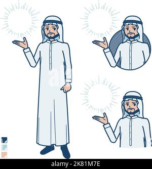 Ein arabischer Mann in weißem Kostüm mit manipulierenden Lichtbildern.Es ist Vektorgrafik, so dass es einfach zu bearbeiten ist. Stock Vektor