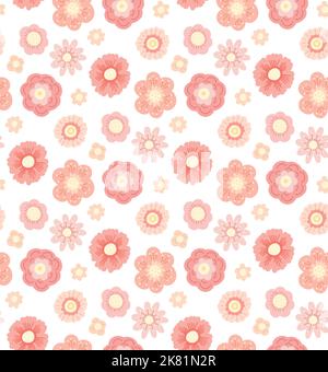Zartes Vektormuster mit kleinen, von Hand gezeichneten Blumen auf weißem Hintergrund. Flache, pastellfarbene florale Textur für Stoffe und Tapeten im Kinderzimmer. Ausschreibung Stock Vektor