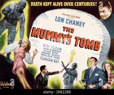 LON Chaney Jr., Elyse Knox, John Hubbard & Turhan Bey Movie Poster Film: The Mummy'S Tomb (USA 1942) Regie: Harold Young 23 October 1942 **WARNUNG** Dieses Foto ist nur für den redaktionellen Gebrauch bestimmt und unterliegt dem Copyright von UNIVERSAL-BILDERN und/oder dem Fotografen, der von der Film- oder Produktionsfirma beauftragt wurde und darf nur von Publikationen im Zusammenhang mit der Bewerbung des oben genannten Films reproduziert werden. Eine obligatorische Gutschrift für UNIVERSELLE BILDER ist erforderlich. Der Fotograf sollte auch bei Bekanntwerden des Fotos gutgeschrieben werden. Ohne schriftliche Genehmigung der Film Company kann keine kommerzielle Nutzung gewährt werden. Stockfoto