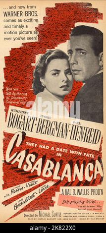 Ingrid Bergman & Humphrey Bogart Poster Film: Casca (USA 1942) Charaktere: Ilsa Lund, Regie: Michael Curtiz 26. November 1942 **WARNUNG** Dieses Foto ist nur für redaktionelle Zwecke bestimmt und unterliegt dem Copyright von WARNER BROS. Und/oder des Fotografen, der von der Film- oder Produktionsfirma beauftragt wurde und nur durch Publikationen im Zusammenhang mit der Bewerbung des oben genannten Films reproduziert werden kann. Eine obligatorische Gutschrift an WARNER BROS. Ist erforderlich. Der Fotograf sollte auch bei Bekanntwerden des Fotos gutgeschrieben werden. Ohne schriftliche Genehmigung der Film Company kann keine kommerzielle Nutzung gewährt werden. Stockfoto