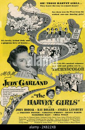 Judy Garland, Ray Bolger & Angela Lansbury Poster Film: The Harvey Girls (USA 1946) Regie: George Sidney 18 January 1946 **WARNUNG** Dieses Foto ist nur für redaktionelle Zwecke bestimmt und unterliegt dem Copyright von MGM und/oder dem Fotografen, der von der Film- oder Produktionsfirma beauftragt wurde, und kann nur von Publikationen im Zusammenhang mit der Bewerbung des oben genannten Films reproduziert werden. Eine obligatorische Gutschrift an MGM ist erforderlich. Der Fotograf sollte auch bei Bekanntwerden des Fotos gutgeschrieben werden. Ohne schriftliche Genehmigung der Film Company kann keine kommerzielle Nutzung gewährt werden. Stockfoto