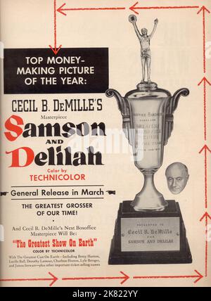 Film Poster Film: Samson und Delilah (USA 1949) Regie: Cecil B. DeMille 21 December 1949 **WARNUNG** Dieses Foto ist nur für den redaktionellen Gebrauch bestimmt und unterliegt dem Copyright von PARAMOUNT PICTURES und/oder des Fotografen, der von der Film- oder Produktionsfirma beauftragt wurde und darf nur durch Publikationen im Zusammenhang mit der Bewerbung des oben genannten Films reproduziert werden. Eine obligatorische Gutschrift für PARAMOUNT-BILDER ist erforderlich. Der Fotograf sollte auch bei Bekanntwerden des Fotos gutgeschrieben werden. Ohne schriftliche Genehmigung der Film Company kann keine kommerzielle Nutzung gewährt werden. Stockfoto