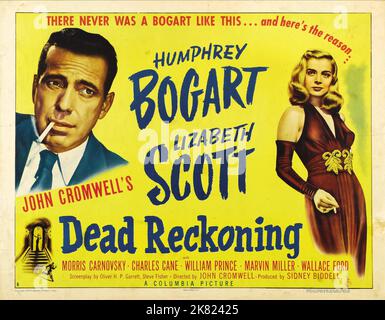 Humphrey Bogart & Lizabeth Scott Poster Film: Dead Reckoning (1947) Charaktere: Capt. 'Rip' Murdock, 'Dusty' Chandler Regie: John Cromwell 02 January 1947 **WARNUNG** Dieses Foto ist nur für den redaktionellen Gebrauch bestimmt und unterliegt dem Copyright von COLUMBIA PICTURES und/oder des Fotografen, der von der Film- oder Produktionsfirma beauftragt wurde und darf nur von Publikationen im Zusammenhang mit der Bewerbung des oben genannten Films reproduziert werden. Eine obligatorische Gutschrift für COLUMBIA PICTURES ist erforderlich. Der Fotograf sollte auch bei Bekanntwerden des Fotos gutgeschrieben werden. Ohne schriftliche Genehmigung des Films C kann keine kommerzielle Nutzung gewährt werden Stockfoto