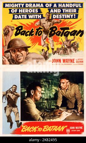 John Wayne & Anthony Quinn Film: Back to Bataan (USA 1945) Charaktere: Col. Joseph Madden, Capt. Andres Bonifacio Regie: Edward Dmytryk 31 May 1945 **WARNUNG** Dieses Foto ist nur für den redaktionellen Gebrauch bestimmt und unterliegt dem Copyright von RKO-BILDERN und/oder dem Fotografen, der von der Film- oder Produktionsfirma beauftragt wurde.Es kann nur von Publikationen im Zusammenhang mit der Bewerbung des oben genannten Films reproduziert werden. Eine obligatorische Gutschrift für RKO-BILDER ist erforderlich. Der Fotograf sollte auch bei Bekanntwerden des Fotos gutgeschrieben werden. Ohne schriftliche Genehmigung der Film Company kann keine kommerzielle Nutzung gewährt werden. Stockfoto