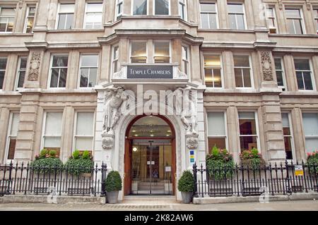 Temple Chambers, Temple, City of London. Tempel ist ein Gebiet, in dem viele Barristler Kammern oder Büros haben. Das Gebiet ist Tempel nach dem Templa bekannt Stockfoto