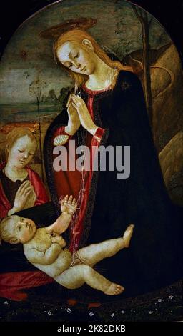 Anbetung des Christkindes mit dem jungen hl. Johannes dem Täufer 1470-1475 , Jacopo da Sellaio, 1441–1493 ( Jacopo di Arcangel ) Stockfoto