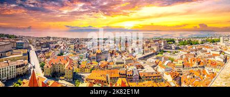 Blick über Lausanne, Genfer See, Schweiz Stockfoto