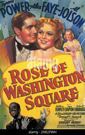 Al Jolson, Tyrone Power & Alice Faye Poster Film: Rose of Washington Square (USA 1939) Charaktere: Ted Cotter, Barton Dewitt Clinton, Rose Sargent Regie: Gregory Ratoff 05 May 1939 **WARNUNG** Dieses Foto ist nur für den redaktionellen Gebrauch bestimmt und unterliegt dem Copyright von 20. CENTURY FOX und/oder des Fotografen, der von der Film- oder Produktionsfirma beauftragt wurde, und kann nur durch Publikationen im Zusammenhang mit der Bewerbung des oben genannten Films reproduziert werden. Eine obligatorische Gutschrift an 20. CENTURY FOX ist erforderlich. Der Fotograf sollte auch bei Bekanntwerden des Fotos gutgeschrieben werden. Ohne schriftliche A kann keine kommerzielle Nutzung gewährt werden Stockfoto