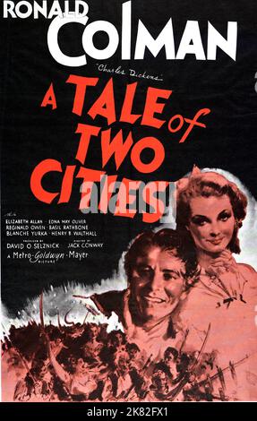 Filmplakat Film A Tale of Two Cities (USA 1935) / basierend auf dem Buch von Charles Dickens Regie: Jack Conway 15. Dezember 1935 **WARNUNG** dieses Foto ist nur für redaktionelle Zwecke bestimmt und unterliegt dem Copyright von MGM und/oder dem Fotografen, der von der Film or Production Company zugewiesen wurde. Es kann nur durch Veröffentlichungen in Verbindung mit der Werbung für den oben genannten Film reproduziert werden. Eine obligatorische Gutschrift an MGM ist erforderlich. Der Fotograf sollte ebenfalls angerechnet werden, wenn er bekannt ist. Ohne schriftliche Genehmigung der Film Company kann keine kommerzielle Nutzung gewährt werden. Stockfoto