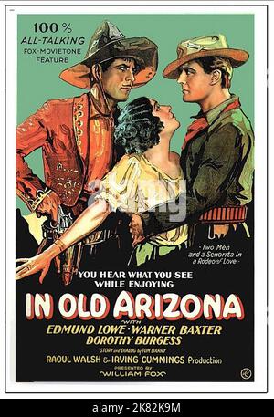 Warner Baxter, Dorothy Burgess & Edmund Lowe Film: In Old Arizona (USA 1928) Charaktere: The Cisco Kid, Tonia Maria, Sergeant Mickey Dunn Regie: Irving Cummings 25. Dezember 1928 **WARNUNG** Dieses Foto ist nur für redaktionelle Zwecke bestimmt und unterliegt dem Copyright von FOX FILM und/oder des Fotografen, der von der Film- oder Produktionsfirma beauftragt wurde, und kann nur von Publikationen im Zusammenhang mit der Bewerbung des oben genannten Films reproduziert werden. Eine obligatorische Gutschrift für FOX-FILM ist erforderlich. Der Fotograf sollte auch bei Bekanntwerden des Fotos gutgeschrieben werden. Ohne schriftliche Genehmigung des F kann keine kommerzielle Nutzung gewährt werden Stockfoto