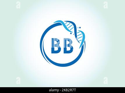 Buchstabe BB Monogramm Alphabet in einem Kreis mit DNA. Genetics Logo Design Konzept. Schrift-Emblem. Modernes Vektorlogo Stock Vektor
