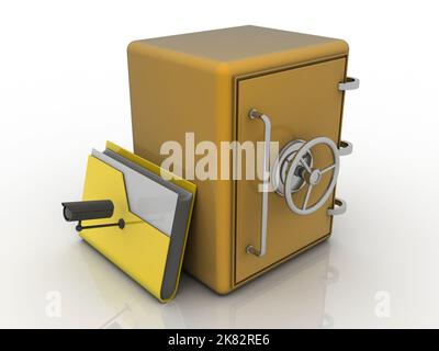 3D Rendering-Ordner mit Schließfach unter der CCTV-Kamera Stockfoto