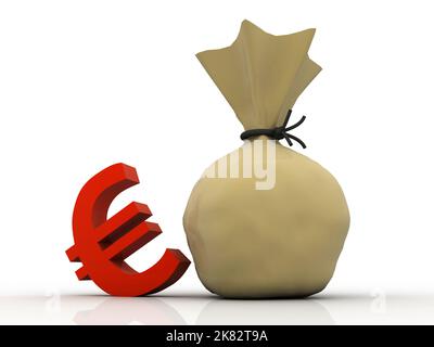 3D Darstellung des Euro-Währungssymbols mit Sack Stockfoto
