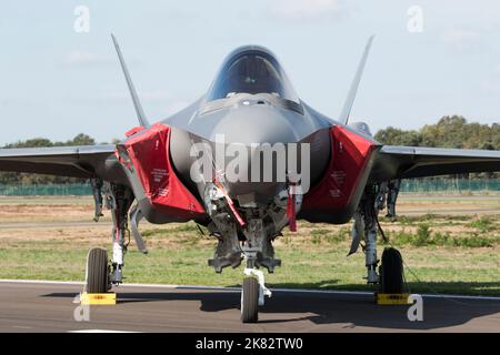 Kleine Brogel, Belgien - SEP 8 2018: Lockheed Martin F-35 Lightning II-Kampfjet der italienischen Luftwaffe auf dem belgischen Luftwaffenstützpunkt kleine-Brogel. Stockfoto