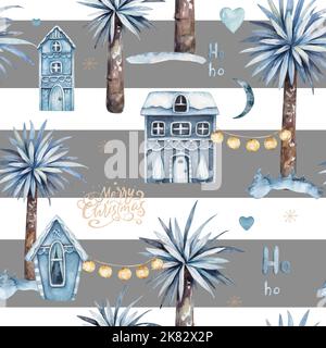 Winterpalmen nahtloses Aquarellmuster. Weihnachten Textur Aquarell Illustration Stockfoto