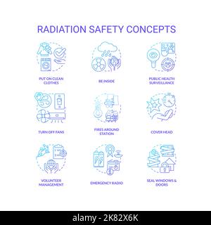 Symbole für blaues Gradientenkonzept für die Strahlungssicherheit gesetzt Stock Vektor