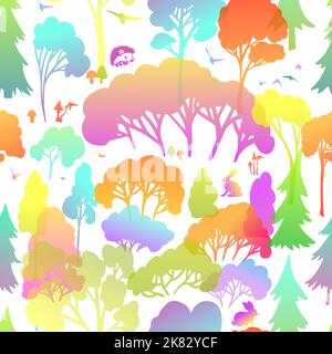Abstraktes Nahtloses Muster mit Herbstwald. Nahtloser Hintergrund von farbigen Bäumen. Vektorgrafik. Trendige handgezeichnete Texturen. Stock Vektor