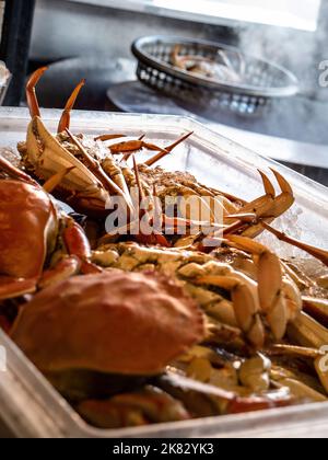 DUNGENESS frische, lokale Dampfkrabben im Fisherman's Grotto Restaurant Fisherman's Wharf San Francisco California USA Stockfoto